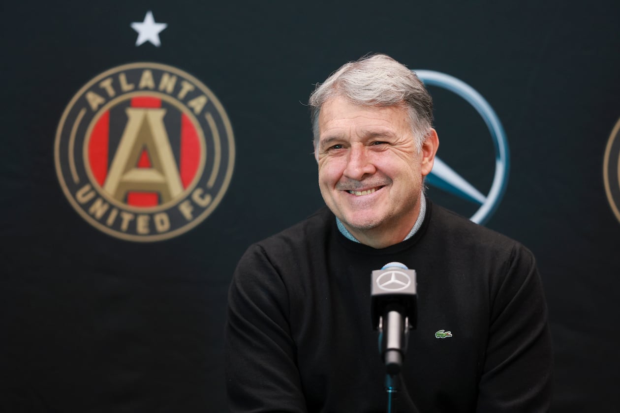 Gerardo “Tata” Martino is introduced as Atlanta United's new manager during a news conference on Thursday, Nov. 13, 2025, in Marietta. (Jason Getz/AJC)
