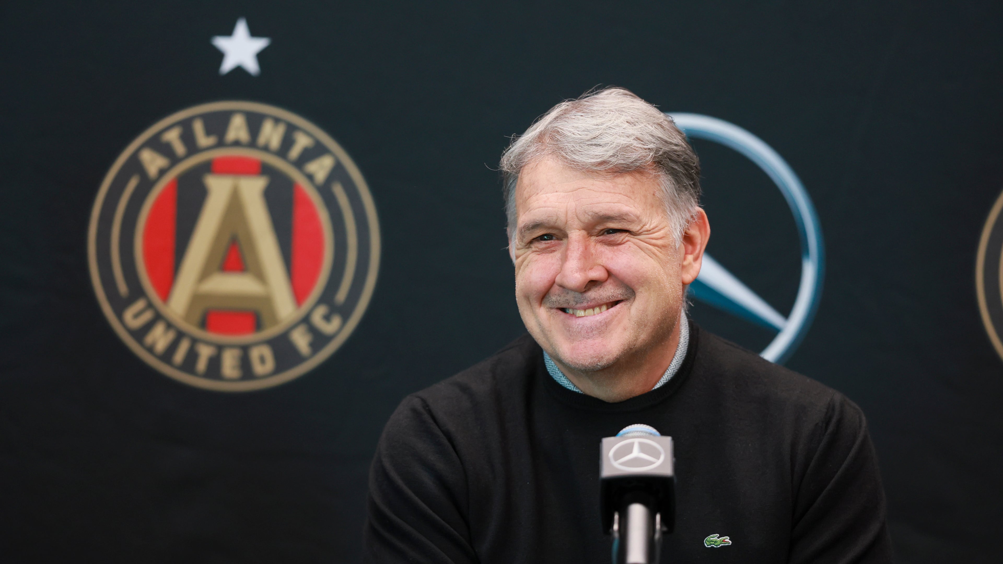 Gerardo “Tata” Martino is introduced as Atlanta United's new manager during a news conference on Thursday, Nov. 13, 2025, in Marietta. (Jason Getz/AJC)