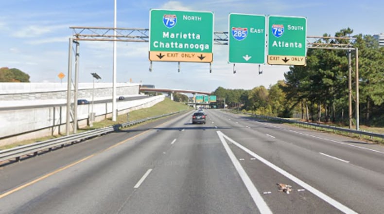 The feeder ramp that runs from Cobb Parkway and the I-75 ramps to I-285/eastbound (Inner Loop) is a common spot for traffic backups. GOOGLE