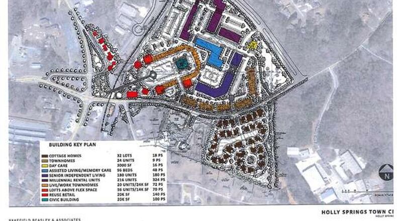 Holly Springs has retained Stonecrest Homes GA LLC as the project manager of its town center redevelopment. The project would have residential, retail and office components as well as an event green and new city hall. CITY OF HOLLY SPRINGS