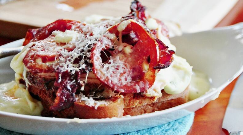 Kentucky Hot Brown with Manchego-Jalapeno Mornay Sauce comes from the book "Southern Heat: New Southern Cooking Latin Style" by Anthony Lamas. (Gretchen McKay/Pittsburgh Post-Gazette/TNS)