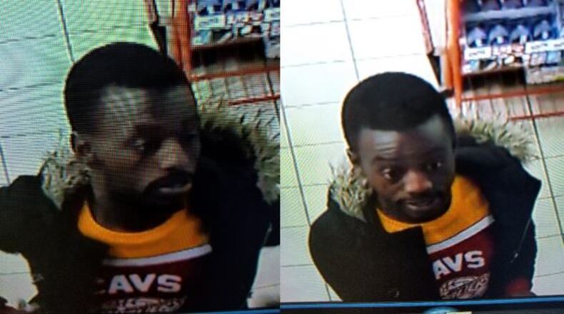 Oakwood police are searching for a man accused of threatening to blow up a convenience store.