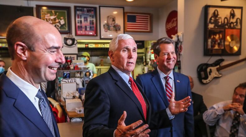 May 22, 2020 - Atlanta - Gov. Brian Kemp and VP Mike Pence had lunch at the Star Cafe in Atlanta during Pence’s visit, which also included a roundtable discussion with restaurant executives at the Waffle House Headquarters. John Spink / john.spink@ajc.com