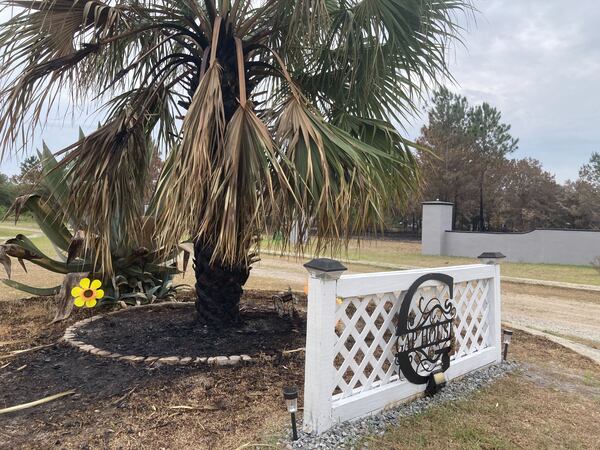 The entrance to GAP House Ministries in Brantley County, Georgia as seen on Thursday, April 30, 2026. The nonprofit evacuated the property because of the Highway 82 wildfire. (Adam Van Brimmer/AJC)