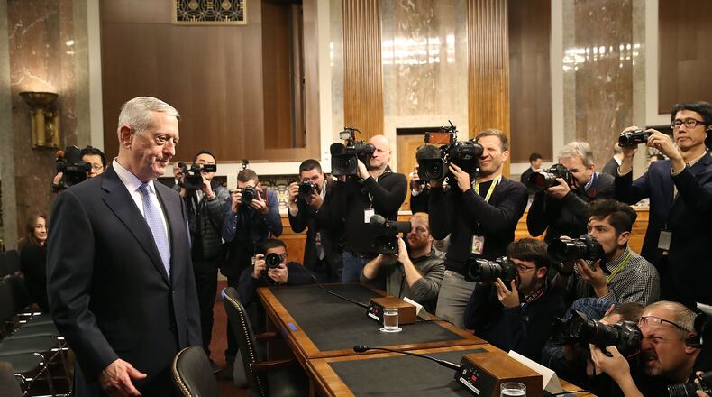 Defense secretary nominee retired Marine Corps Gen. James Mattis arrives at his Senate Armed Services Committee confirmation hearing on Thursday. Mark Wilson/Getty Images