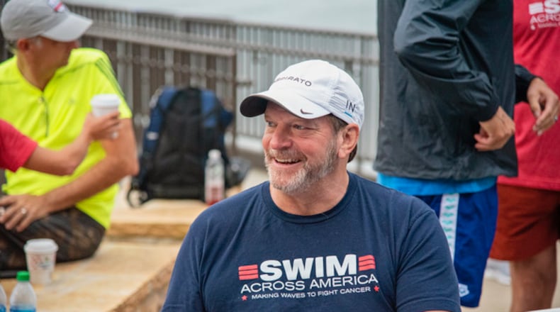 Gold medalist Steve Lundquist is at every open water swim and uses his connections to bring other Olympic swimmers to the event to help “make waves” to fight cancer. Courtesy of Swim Across America