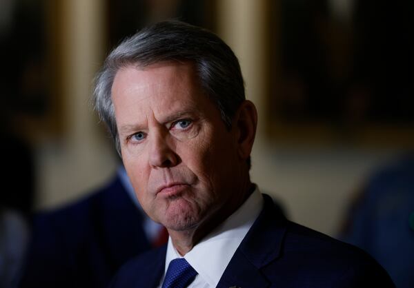 Gov. Brian Kemp spoke at the “Pray Vote Stand Summit” on Thursday at First Baptist Church Atlanta. (Bob Andres for the Atlanta Journal Constitution)