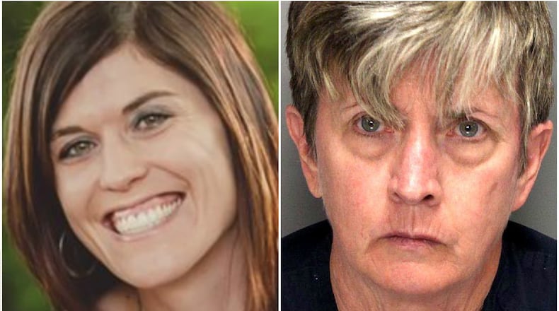 Jenna Wall, left, a kindergarten teacher and mother of two, was fatally shot inside her family’s west Cobb home on June 23, 2016. At right, booking photo of Elizabeth Wall, charged with murder in her daughter-in-law's death. (Photos: Channel 2 Action News; Cobb County Sheriff's Office)