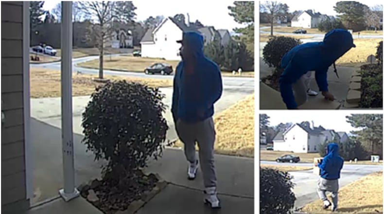 A man was captured on surveillance footage taking packages from the porches of Snellville homes.