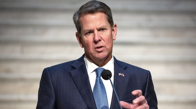 Governor Brian P. Kemp speaks at a press conference at the state capital on Tuesday, November 8, 2020.  STEVE SCHAEFER FOR THE ATLANTA JOURNAL-CONSTITUTION