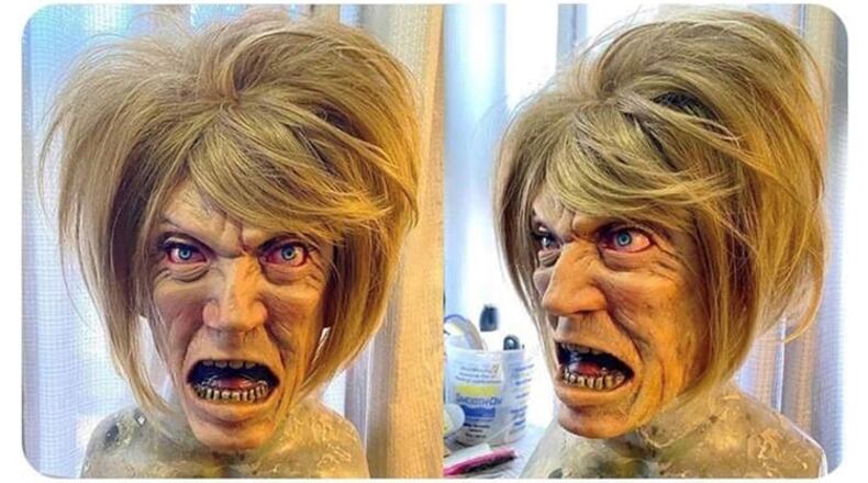 The handmade latex rubber mask, created by Los Angeles special effects artist Jason Adcock, is available on Etsy for $180, which includes free shipping.
The product description calls the mask “the scariest thing you can be on Halloween.”