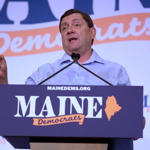 Troy Jackson, Democratic candidate for U.S. Senate, speaks at the Maine Democratic Nominating Convention, Saturday, July 25, 2026, in Bangor, Maine. (AP Photo/Robert F. Bukaty)