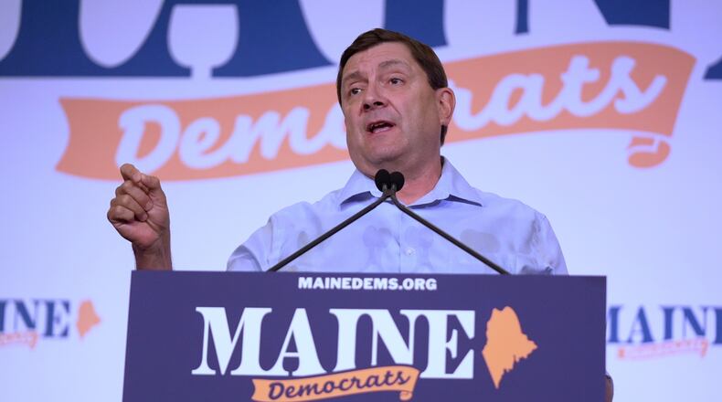 Troy Jackson, Democratic candidate for U.S. Senate, speaks at the Maine Democratic Nominating Convention, Saturday, July 25, 2026, in Bangor, Maine. (AP Photo/Robert F. Bukaty)