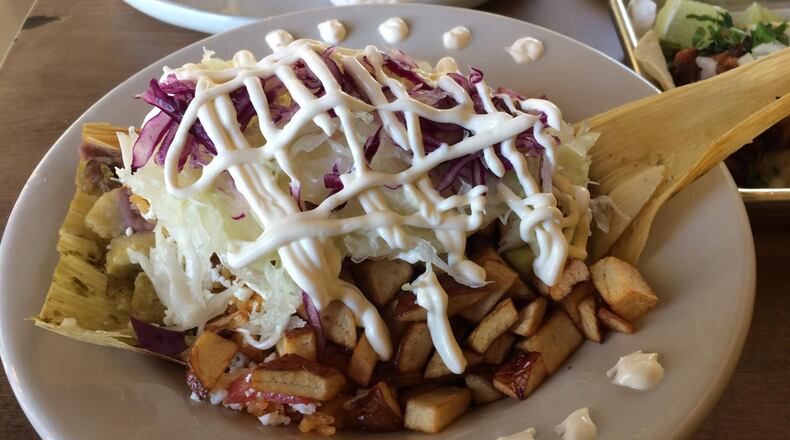 La Mixteca’s tamale bowl having an Instagram moment. (It’s built around a pork tamale with green sauce.) CONTRIBUTED BY WENDELL BROCK