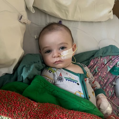 This March 2025 photo provided by Amy Mazziotti shows Hank Mazziotti, 8 months, being treated for infant botulism in Los Angeles. (Amy Mazziotti via AP)