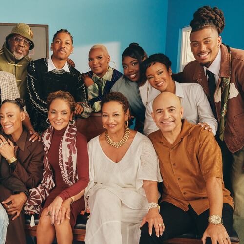 The cast of the 2026 sequel to "A Different World": (Bottom row, from left) Chibuikem Uche, Cree Summer, Jasmine Guy, Debbie Allen and Darryl M. Bell. Top row (from left): Kennedi Reece, Kadeem Hardison, Jordan Aaron Hall, Felicia Pride, Alijah Kai, Maleah Joi Moon and Cornell Young IV. (Micaiah Carter/Courtesy of Netflix)