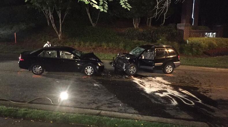 One person was killed and three others injured in this head-on collision in Alpharetta. (Credit: Channel 2 Action News)