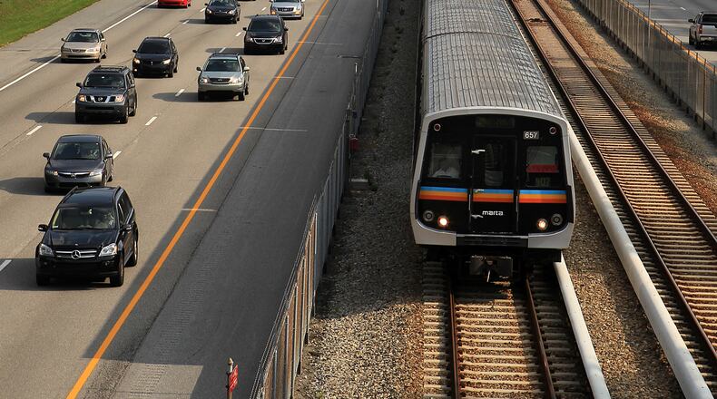 A MARTA train heads north from Buckhead to Dunwoody. AJC file