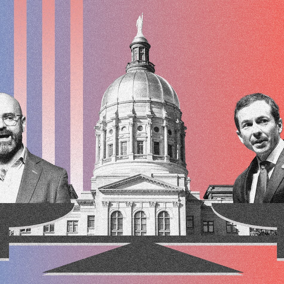 Georgia lieutenant governor candidates Josh McLaurin (left) and Greg Dolezal. (Photo Illustration: Jessi Esparza / AJC | Source: Arvin Temkar/AJC, Getty Images)