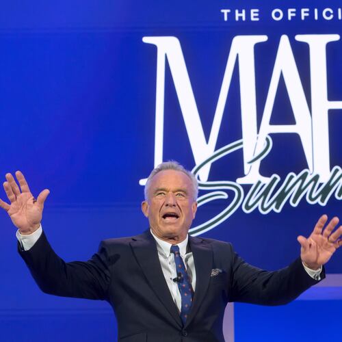 FILE - Health and Human Services Secretary Robert F. Kennedy, Jr., arrives on stage at the inaugural Make America Healthy Again summit, Nov. 12, 2025, in Washington. (AP Photo/Rod Lamkey, Jr., File)