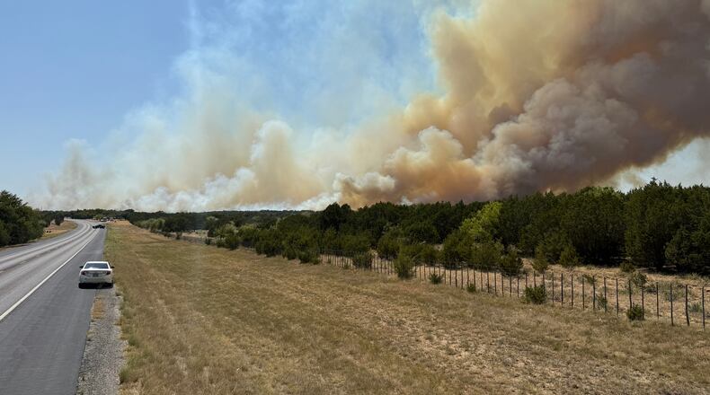 The Ross Fire burns in Palo Pinto County, Texas, on Monday, Aug. 24, 2026. (Texas A&M Forest Service via AP)