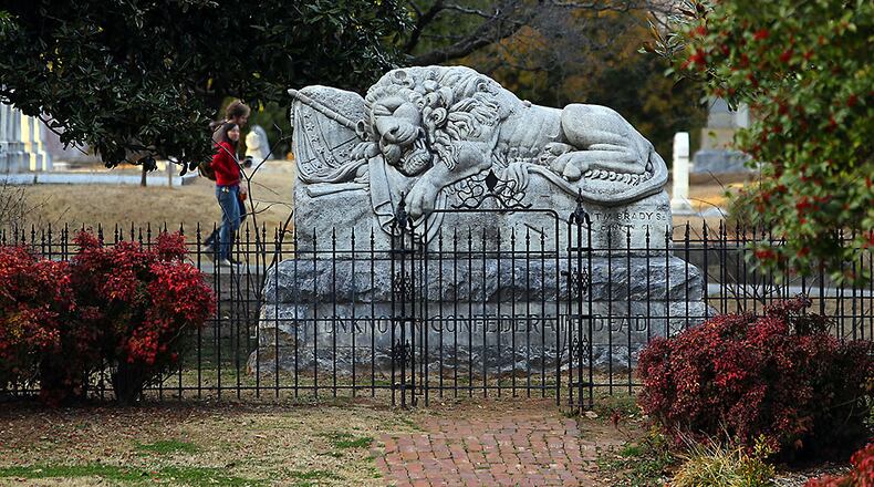LION OF THE CONFEDERACY (Oakland Cemetery): Historical markers may be plentiful, but for a city that saw so much Civil War fighting, Atlanta has remarkably few large displays memorializing the Confederacy. The two largest can be found in Oakland Cemetery. This monument, based on Switzerland's Lion of Lucerne, is surrounded by the graves of 3,000 unknown Confederate soldiers. Learn more here. (CURTIS COMPTON / ccompton@ajc.com)