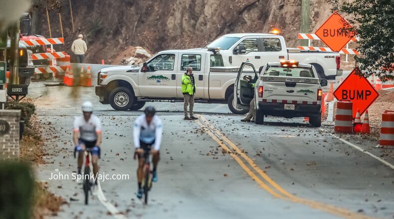 A section of Northside Drive in Sandy Springs was shut down Thursday due to a gas line break, officials said.