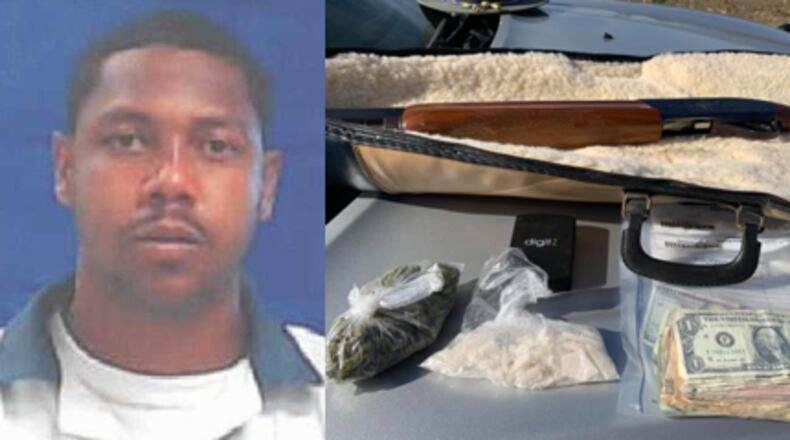 Albert Collins was taken into custody after a traffic stop found a shotgun, cash, cocaine and marijuana in his car, authorities said.