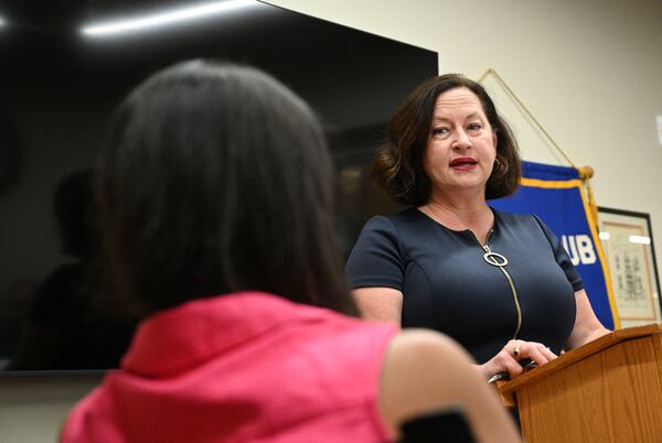 JaNice VanNess spoke at a Rotary Club meeting in Conyers on Tuesday.