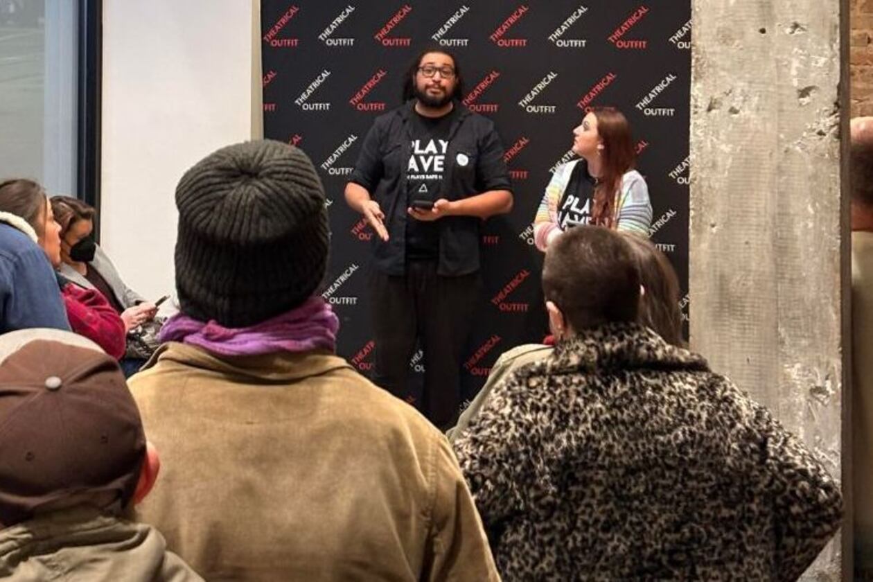 At a recent event hosted at Theatrical Outfit, Play Haven founders Joey Davila, left, and Charis Sellick announced an inaugural series of play readings. (Courtesy of Play Haven)