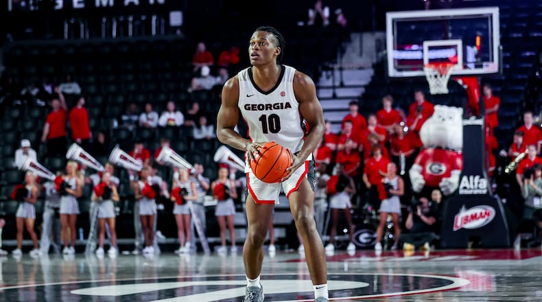 Georgia forward RJ Godfrey (10) during Georgia’s game against Texas Southern at Stegeman Coliseum in Athens, Ga., on Sunday, Nov. 10, 2024. (Conor Dillon/UGAAA)
