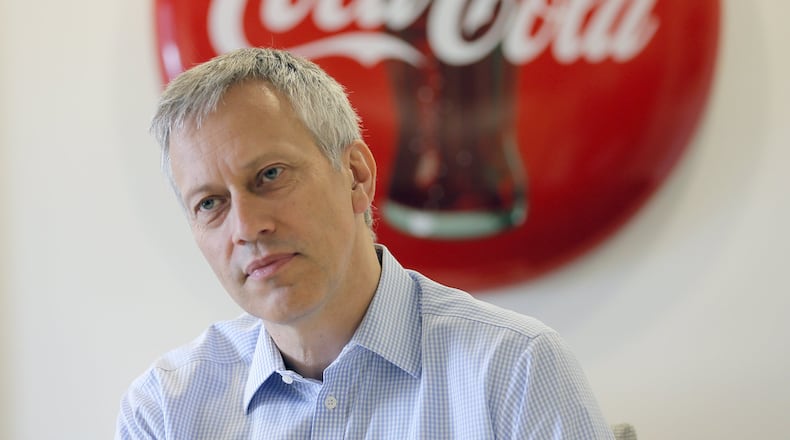 James Quincey became Coca-Cola chief executive in May 2017, replacing long-time CEO Muhtar Kent. Last year, Quincey’s total compensation was $16.7 million, according to the company. (BOB ANDRES /BANDRES@AJC.COM)
