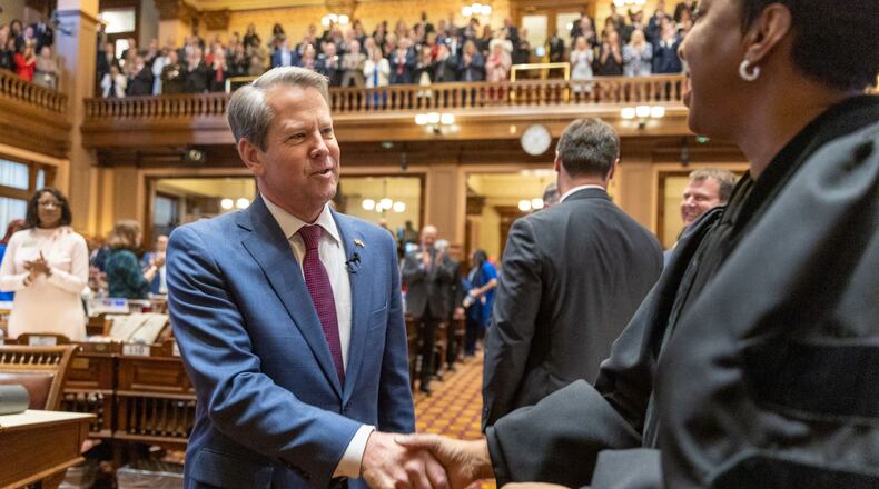 Georgia Gov. Brian Kemp walks out for his State of the State speech at the Capitol in Atlanta on Wednesday, Jan. 25, 2023. (Arvin Temkar/The Atlanta Journal-Constitution/TNS)