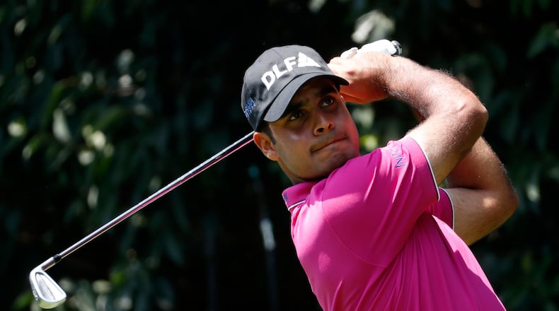India's Shubhankar Sharma tees off on the second hole in the third round of the Mexico Championship at the Chapultepec Golf Club in in Mexico City, Saturday, March 3, 2018. (AP Photo/Eduardo Verdugo)