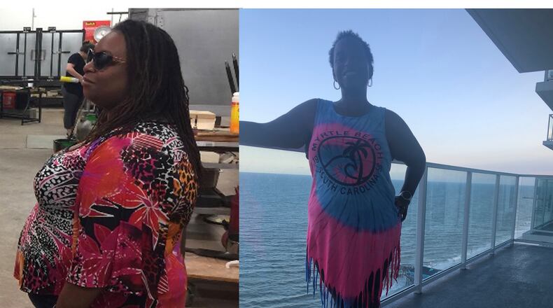 In the photo on the left, taken in February 2017, LaKiia Roper weighed 282 pounds. In the photo on the right, taken in July, she weighed 179 pounds. (Photos contributed by LaKiia Roper)