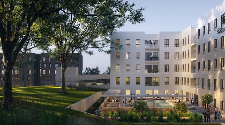 A new development, Chosewood Park, is described as a co-living-style concept that bundles rent and utilities into one price while creating a sense of community among roommates. Co-living spaces allow residents to have their own bedroom but share space such as the kitchen area. Here is a rendering of the property. DOMOS