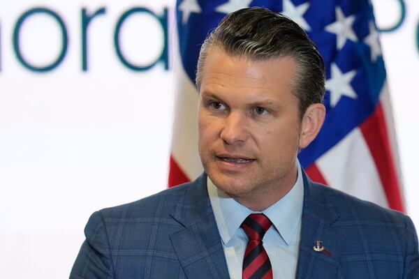FILE - U.S. Secretary of Defense Pete Hegseth speaks during the Central American Security Conference in Panama City, April 9, 2025. (AP Photo/Matias Delacroix, file)