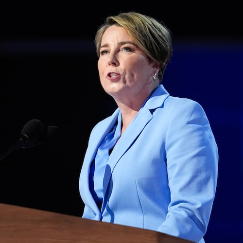 FILE - Massachusetts Gov. Maura Healey speaks at the 2024 Democratic National Convention on Aug. 22, 2024, in Chicago. (AP Photo/Paul Sancya, File)