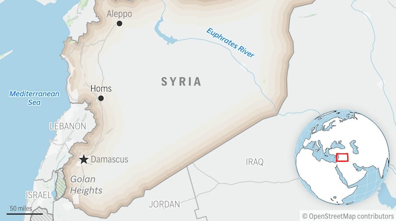 This is a locator map for Syria with its capital, Damascus. (AP Photo)