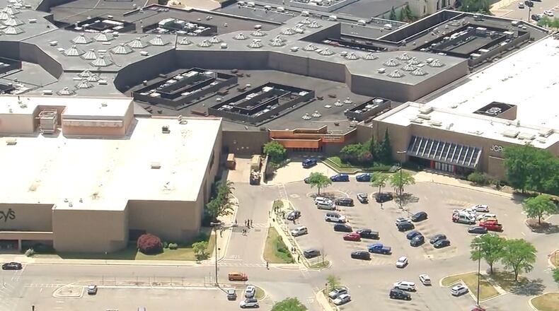 Law enforcement respond to a shooting at a shopping mall in the city of Dearborn, Mich., on Friday, July 3, 2026. (WXYZ via AP)