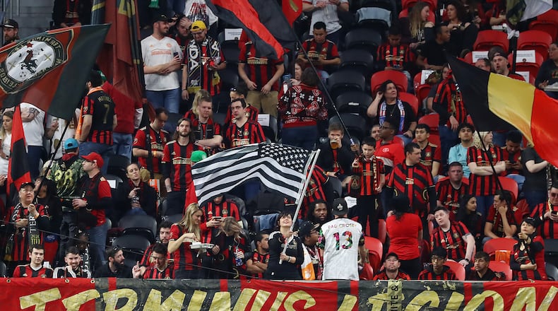 March 8, 2020 Atlanta: Atlanta United fans begin to fill Mercedes-Benz Stadium for the home opener against FC Cincinnati in a MLS soccer match on Saturday, March 8, 2020, in Atlanta. Curtis Compton ccompton@ajc.com