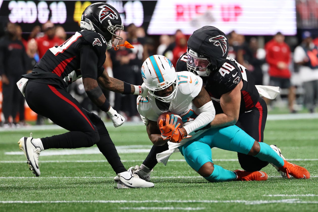 The Falcons will continue to search for options to replace Divine Deablo's production at linebacker. JD Bertrand struggled in his first career start at the position against the Dolphins on Sunday. (Colin Hubbard/AP)