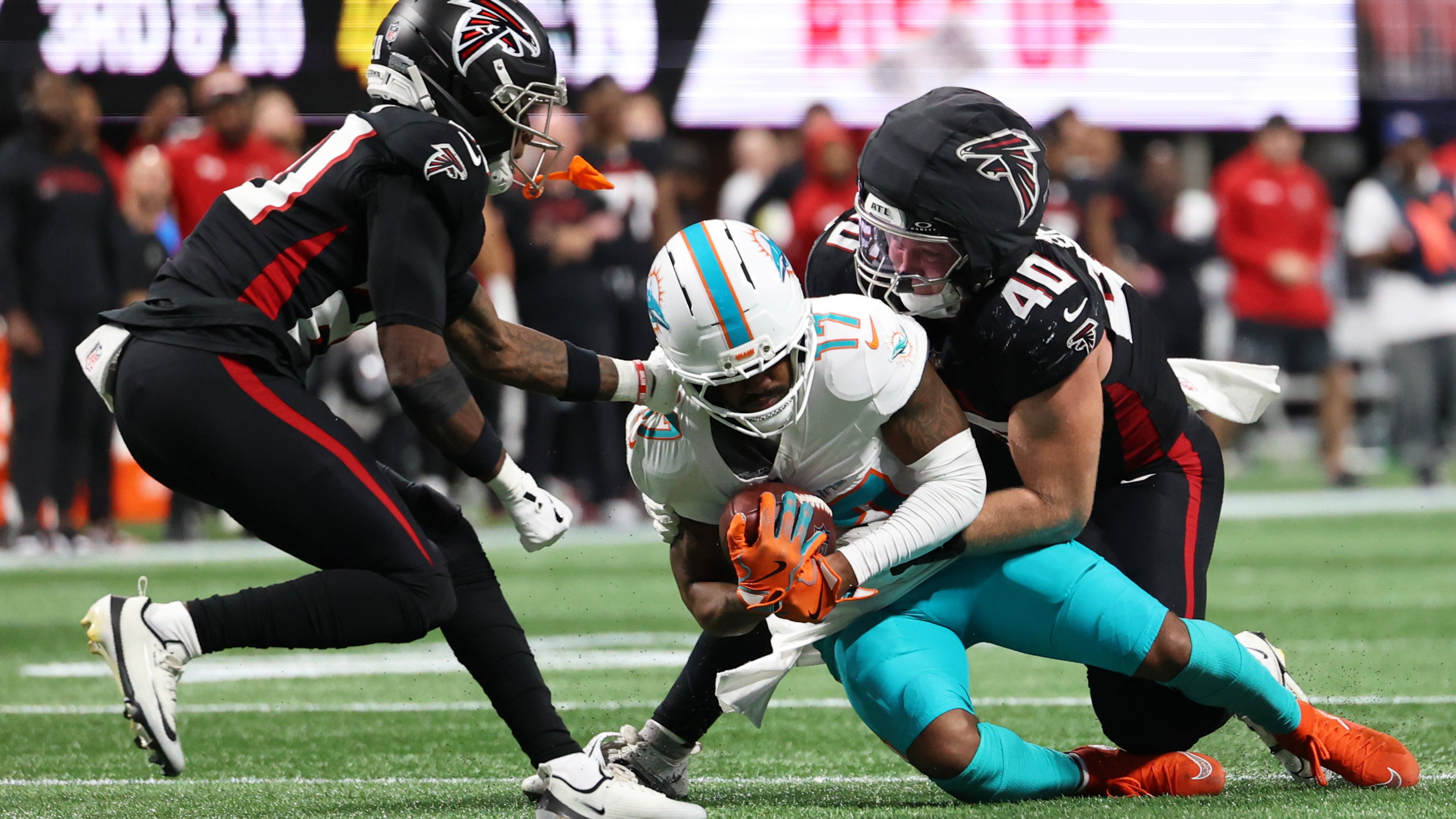 The Falcons will continue to search for options to replace Divine Deablo's production at linebacker. JD Bertrand struggled in his first career start at the position against the Dolphins on Sunday. (Colin Hubbard/AP)
