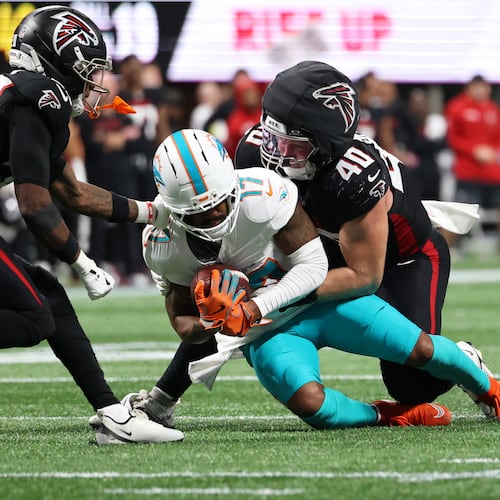 The Falcons will continue to search for options to replace Divine Deablo's production at linebacker. JD Bertrand struggled in his first career start at the position against the Dolphins on Sunday. (Colin Hubbard/AP)