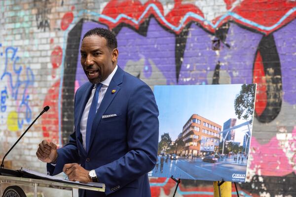 Atlanta Mayor Andre Dickens said at the groundbreaking ceremony Thursday at 143 Alabama St.: “Today is a great day for us here in Atlanta as we take our next step towards a bold, new, reimagined downtown Atlanta." (Arvin Temkar/AJC)