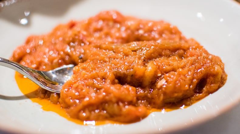 The mirza ghasemi at Rumi's Kitchen in Sandy Springs. CONTRIBUTED BY HENRI HOLLIS