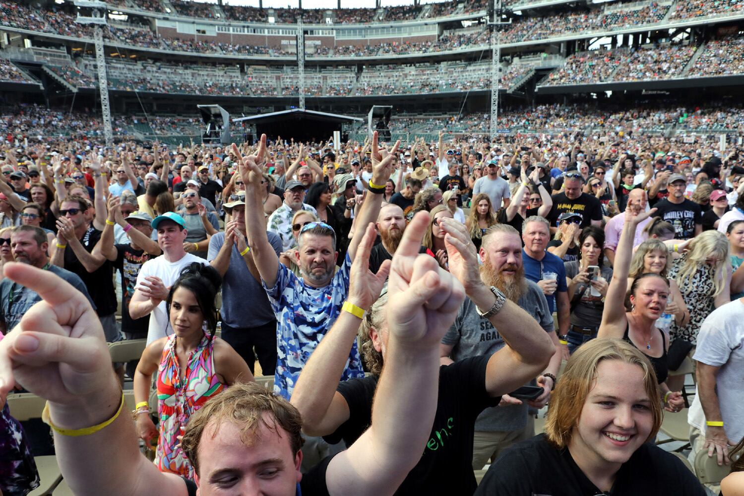 After two years of Covid cancellations, Def Leppard, Motley Crue, Poison and Joan Jett and the Blackhearts rocked sold out Truist Park on Thursday, June 16, 2022.
Robb Cohen for the Atlanta Journal-Constitution