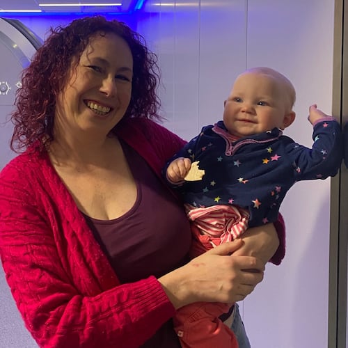 In this undated photo, Baby Blaise attends her 9-month Foundcog scan with her mother Mary at Trinity College Institute of Neuroscience in Dublin, Ireland. (Cusack Lab via AP)