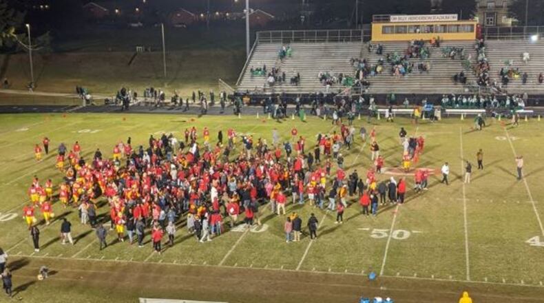 Clarke Central celebrates its win over Buford.