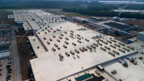 The Qcells solar panel plant is seen Friday, June 27, 2025, near Cartersville, Ga. (AP Photo/Mike Stewart)